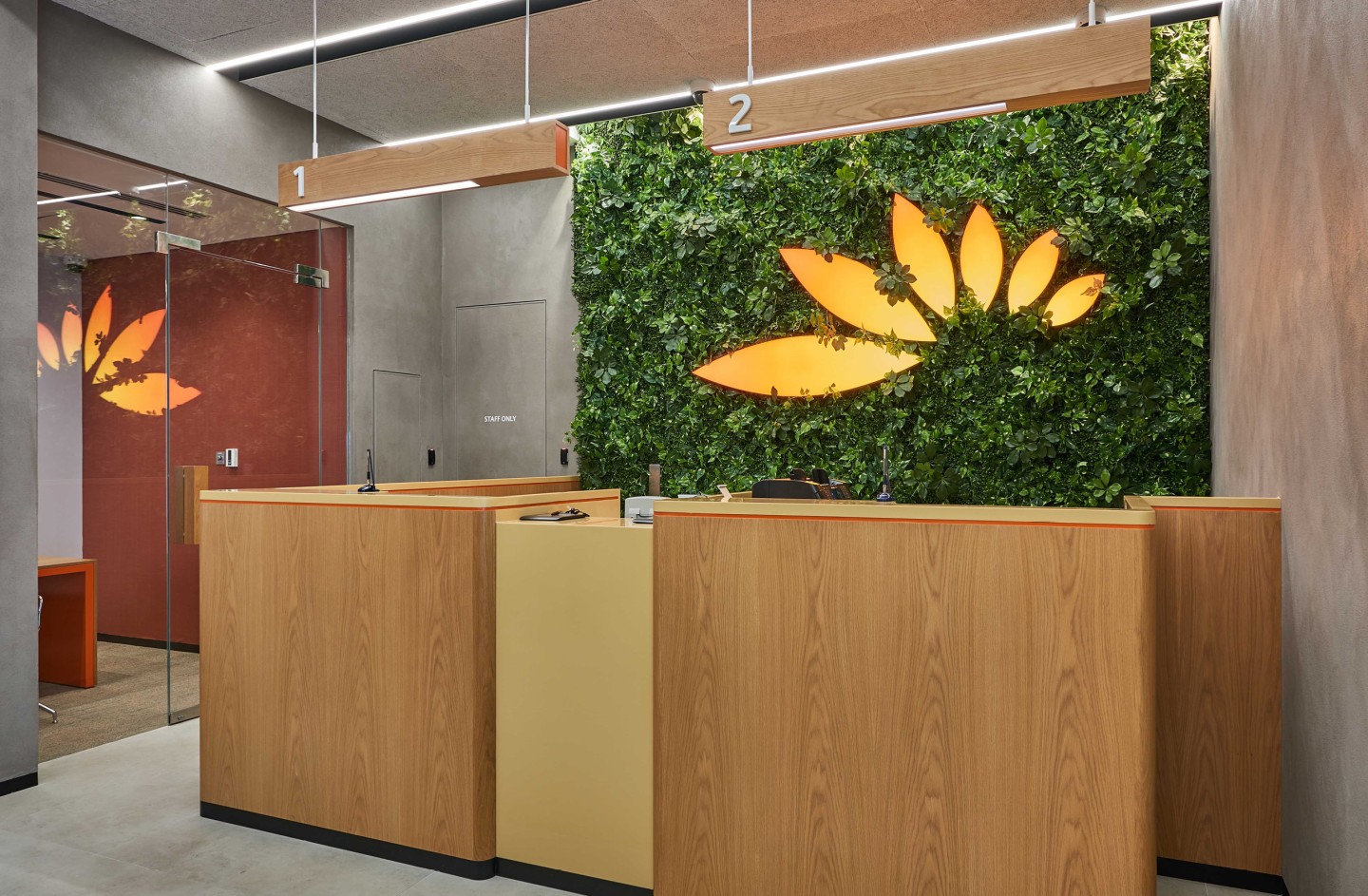 Artificial green wall installed in bank interior 